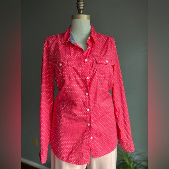 Tommy Hilfiger Polka Dot Button-Up Shirt Pink and White M - Picture 2 of 9